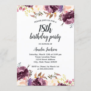 Invitación Fiesta de cumpleaños número 18 Bloom Watercolor Fl