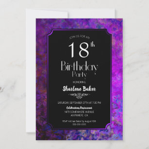 Invitación Fiesta de cumpleaños número 18 con borde morado el