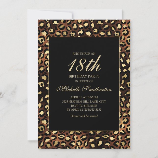 Invitación Fiesta de cumpleaños número 18 con estampado de le (Anverso)
