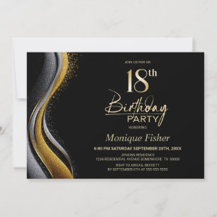 Invitación Fiesta de Cumpleaños número 18 con Estilo Negro y 