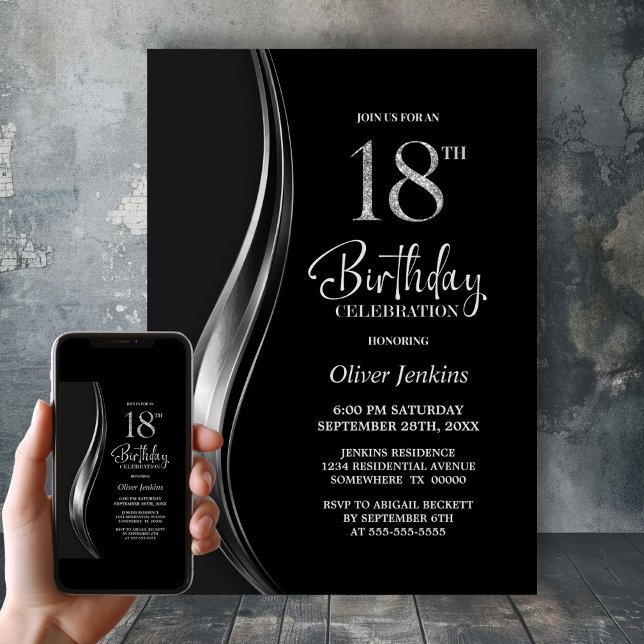 Invitación Fiesta de Cumpleaños número 18 con Estilo Negro y  (Subido por el creador)