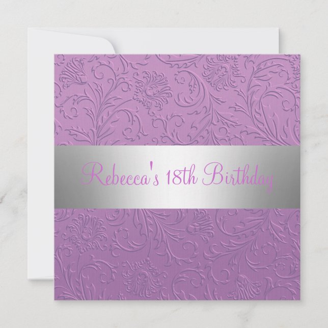 Invitación Fiesta de cumpleaños número 18 con tema floral púr (Anverso)
