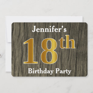 Invitación Fiesta de cumpleaños número 18 de Faux Gold, Rústi