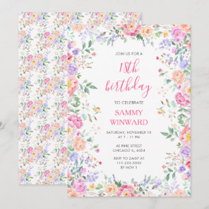 Invitación Fiesta de Cumpleaños Número 18 de Flores Silvestre