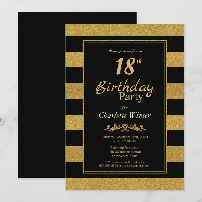 Invitación Fiesta de cumpleaños número 18 de las bandas de or (Anverso / Reverso)