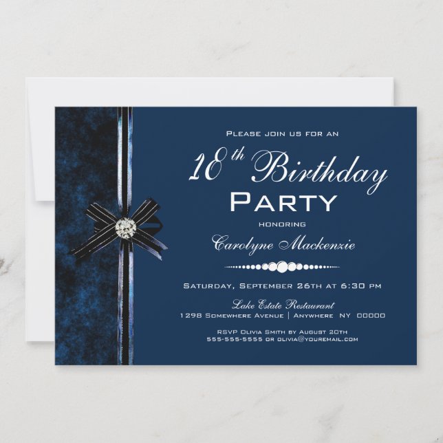 Invitación Fiesta de cumpleaños número 18 de Navy Blue (Anverso)