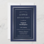 Invitación Fiesta de cumpleaños número 18 de Navy Blue Silver<br><div class="desc">Una elegante invitación a la fiesta de cumpleaños número 18 de color azul marino con un borde doble de plata.</div>