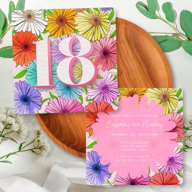 Invitación Fiesta de cumpleaños número 18 Floral Rústica Rosa (Subido por el creador)