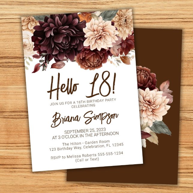 Invitación Fiesta de cumpleaños número 18 Flores beiges marro (Subido por el creador)