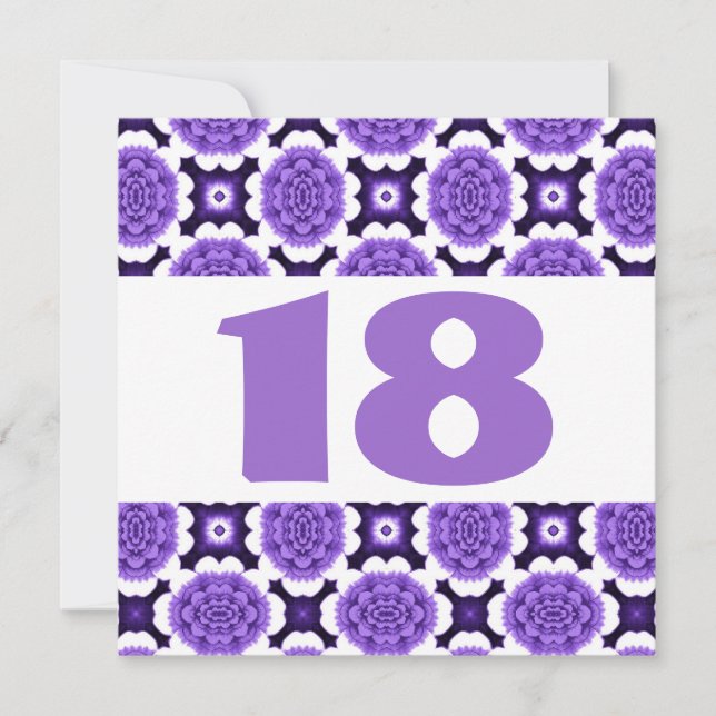 Invitación Fiesta de cumpleaños número 18 Flores moradas W934 (Anverso)