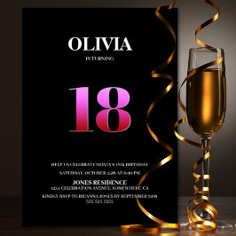 Invitación Fiesta de cumpleaños número 18 minimalista negro y