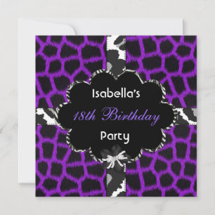 Invitación Fiesta de cumpleaños número 18 negra blanca púrpur