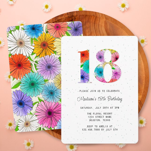 Invitación Fiesta de cumpleaños número 18 Retro bege Floral R (Subido por el creador)