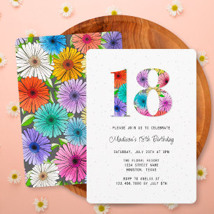 Invitación Fiesta de cumpleaños número 18 Retro Dark Gray Flo