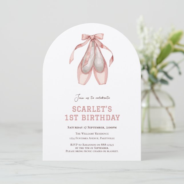 Invitación Fiesta de cumpleaños número 1 Bailarina (Anverso de pie)