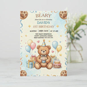 Invitación Fiesta de cumpleaños número 1 boho Teddy Bear Bear