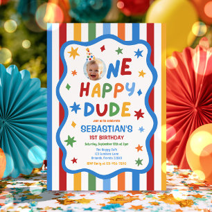 Invitación Fiesta de cumpleaños número 1 colorida de un tipo 