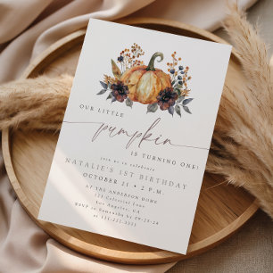 Invitación Fiesta de cumpleaños número 1 con flores otoñales 