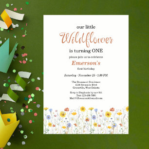 Invitación Fiesta de cumpleaños número 1 con flores silvestre