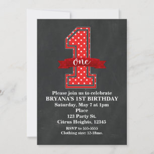 Invitación Fiesta de Cumpleaños número 1 con Lunares Rojos y 