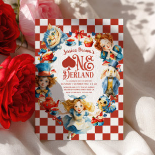 Invitación Fiesta de cumpleaños número 1 de Alice a cuadros e