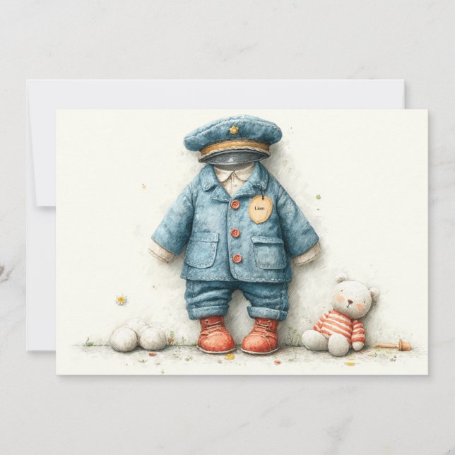 Invitación Fiesta de cumpleaños número 1 de Baby Boy Police (Anverso)