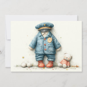 Invitación Fiesta de cumpleaños número 1 de Baby Boy Police