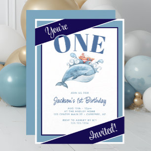 Invitación Fiesta de cumpleaños número 1 de Ballena Azul