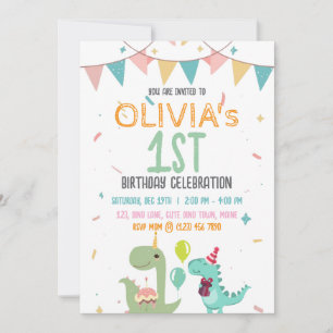 Invitación Fiesta de cumpleaños número 1 de bebé dinosaurio p