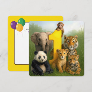 Invitación Fiesta de cumpleaños número 1 de bebés animales de