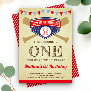Invitación Fiesta de cumpleaños número 1 de béisbol deportivo