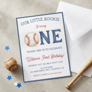 Invitación Fiesta de cumpleaños número 1 de béisbol Novato de