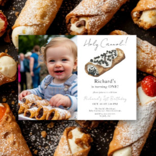 Invitación Fiesta de cumpleaños número 1 de Cannoli acuarela