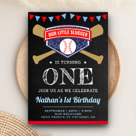 Invitación Fiesta de cumpleaños número 1 de Chalkboard Sports