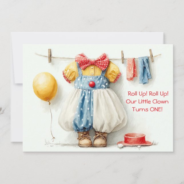 Invitación Fiesta de cumpleaños número 1 de Clownette Couture (Anverso)