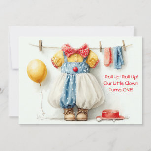 Invitación Fiesta de cumpleaños número 1 de Clownette Couture