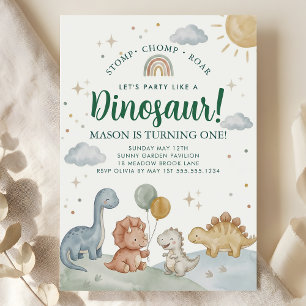 Invitación Fiesta de cumpleaños número 1 de Dinosaurio Rawr C