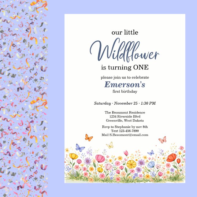 Invitación Fiesta de cumpleaños número 1 de flor silvestre pe (Subido por el creador)