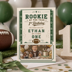 Invitación Fiesta de cumpleaños número 1 de Football Green Ro