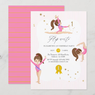 Invitación Fiesta de cumpleaños número 1 de gimnasia rosa y d