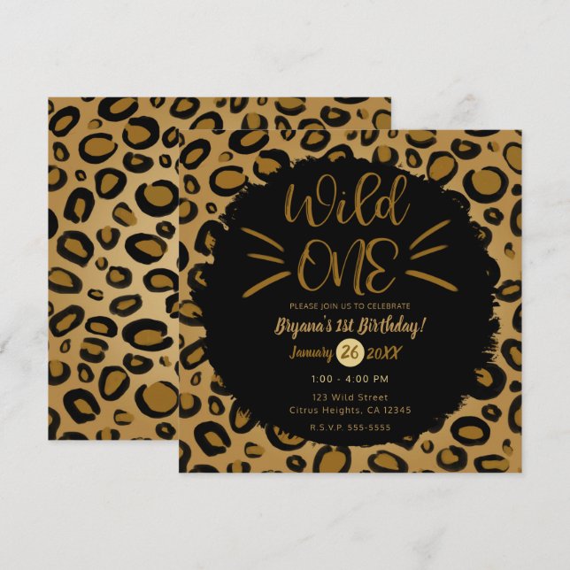 Invitación Fiesta de Cumpleaños número 1 de Gold & Black Whis (Anverso / Reverso)