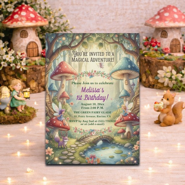 Invitación Fiesta de cumpleaños número 1 de hadas del bosque  (Subido por el creador)