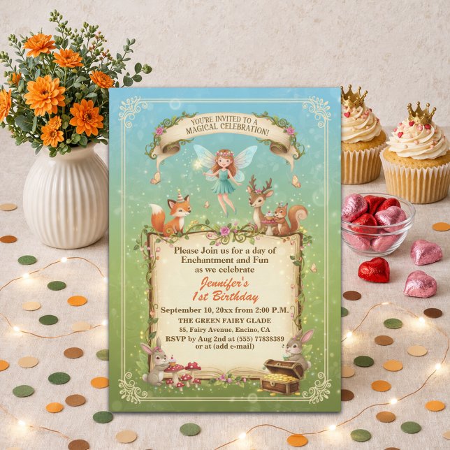 Invitación Fiesta de cumpleaños número 1 de la hada del bosqu (Subido por el creador)