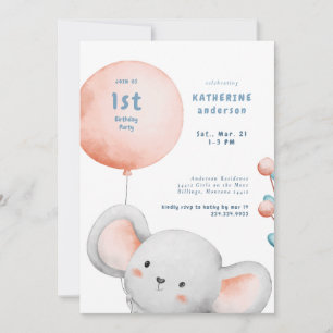 Invitación Fiesta de cumpleaños número 1 de Little Mouse Blus