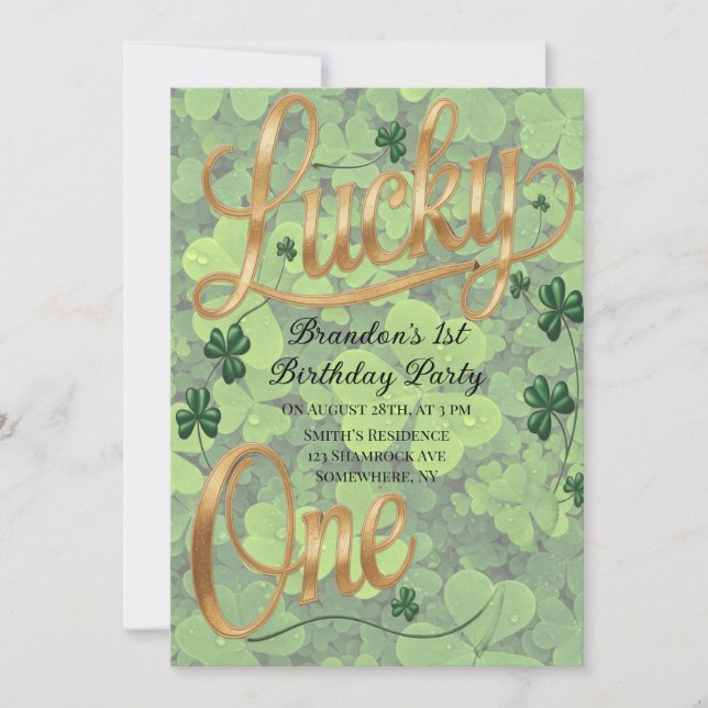 Invitación Fiesta de cumpleaños número 1 de Lucky One  (Anverso)
