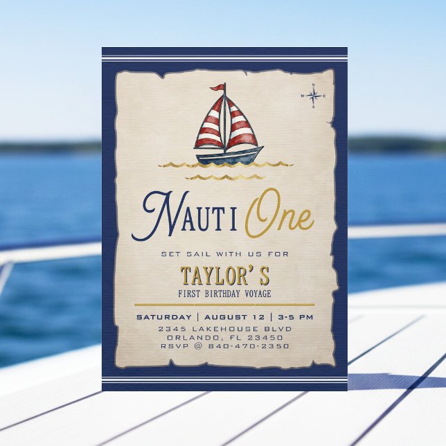 Invitación Fiesta de cumpleaños número 1 de Nauti One Sailboa (Subido por el creador)