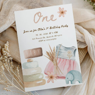Invitación Fiesta de cumpleaños número 1 de niña - Tema de ro
