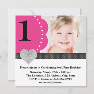 Invitación Fiesta de cumpleaños número 1 de niñas con foto ro