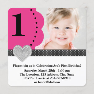 Invitación Fiesta de cumpleaños número 1 de niñas con foto ro