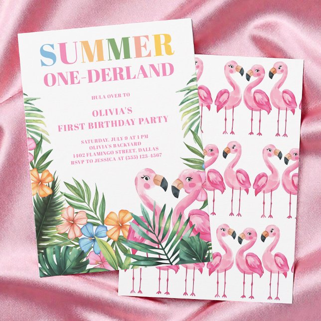 Invitación Fiesta de cumpleaños número 1 de niñas rosa tropic (Tropical Pink Girls Summer 1st Birthday Party Invitation)
